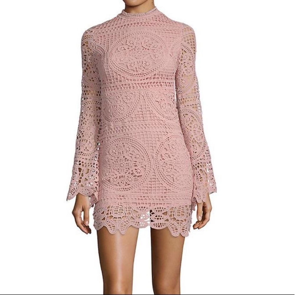 Haute Rogue Pink Lace Mock Neck Long Sleeve Mini Dress NWOT
